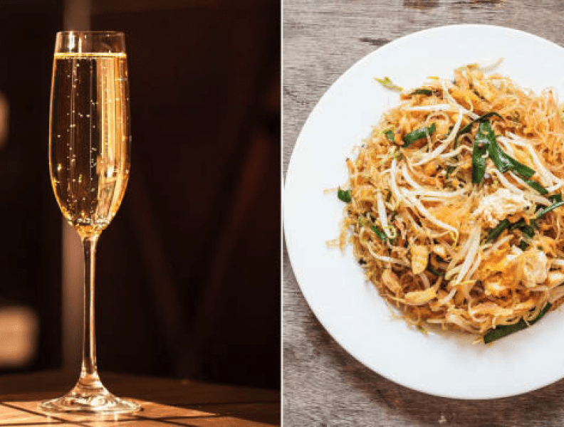 Maridaje de champán y comida tailandesa