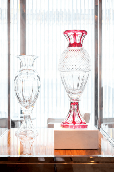The Harcourt Red Grand Genre vase adorned with the well-known flat cut from the crystal service born in 1841.