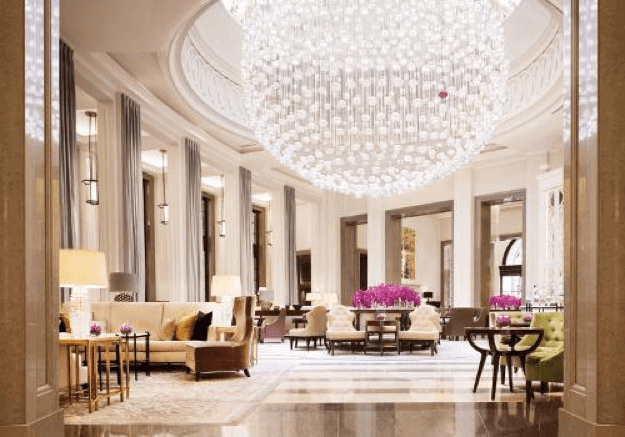 The Full Moon chandelier, hanging proudly in London’s Corinthia Hotel.