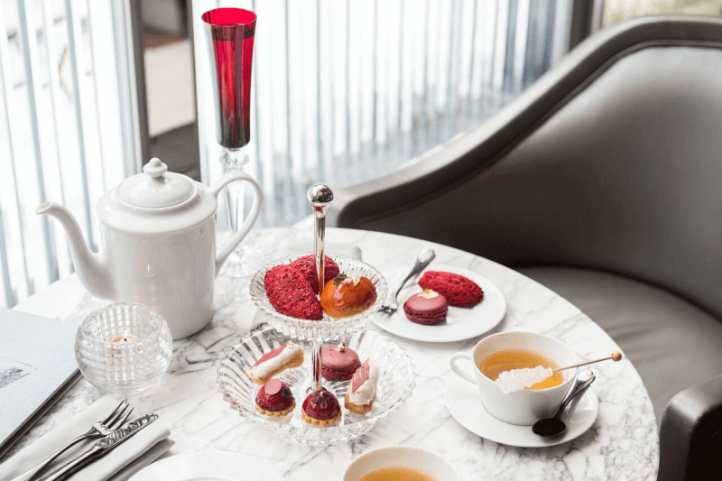 Afternoon tea at the Baccarat hotel, King Louis XV style, Melange Rouge tea and rose scented madeleine