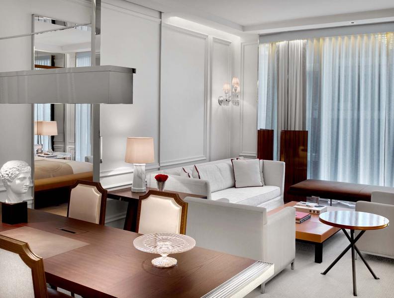 Prestige suite room sofa at the Baccarat Hotel New York