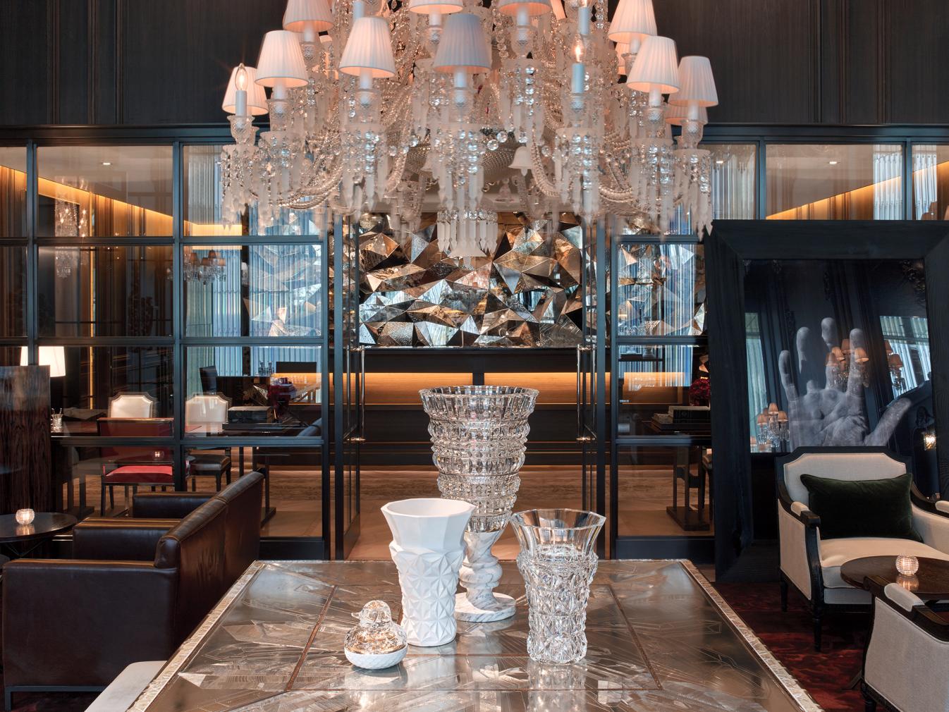 A crystal chandelier at Baccarat hotel
