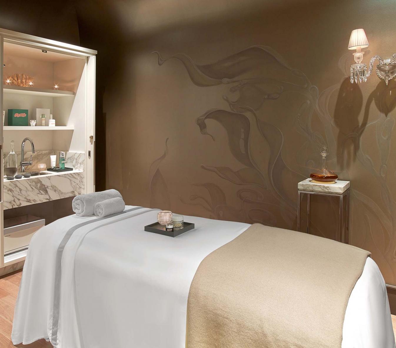 A treatment room at luxury NYC Spa de la Mer, Baccarat Hotel