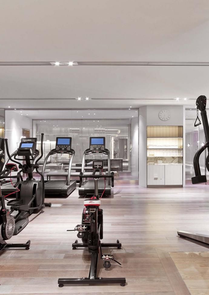 Baccarat hotel fitness center gym, treadmills and bicycles