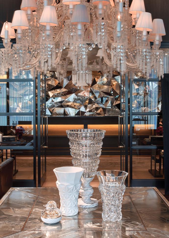 A crystal chandelier at Baccarat hotel