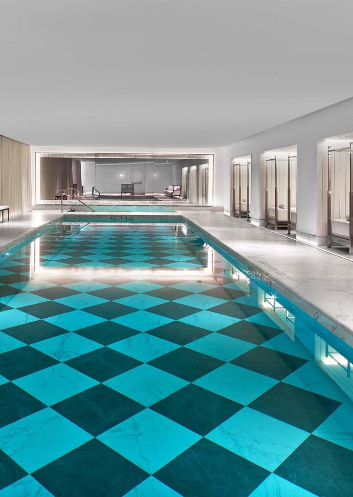 The interior swimming pool at Baccarat Hotel