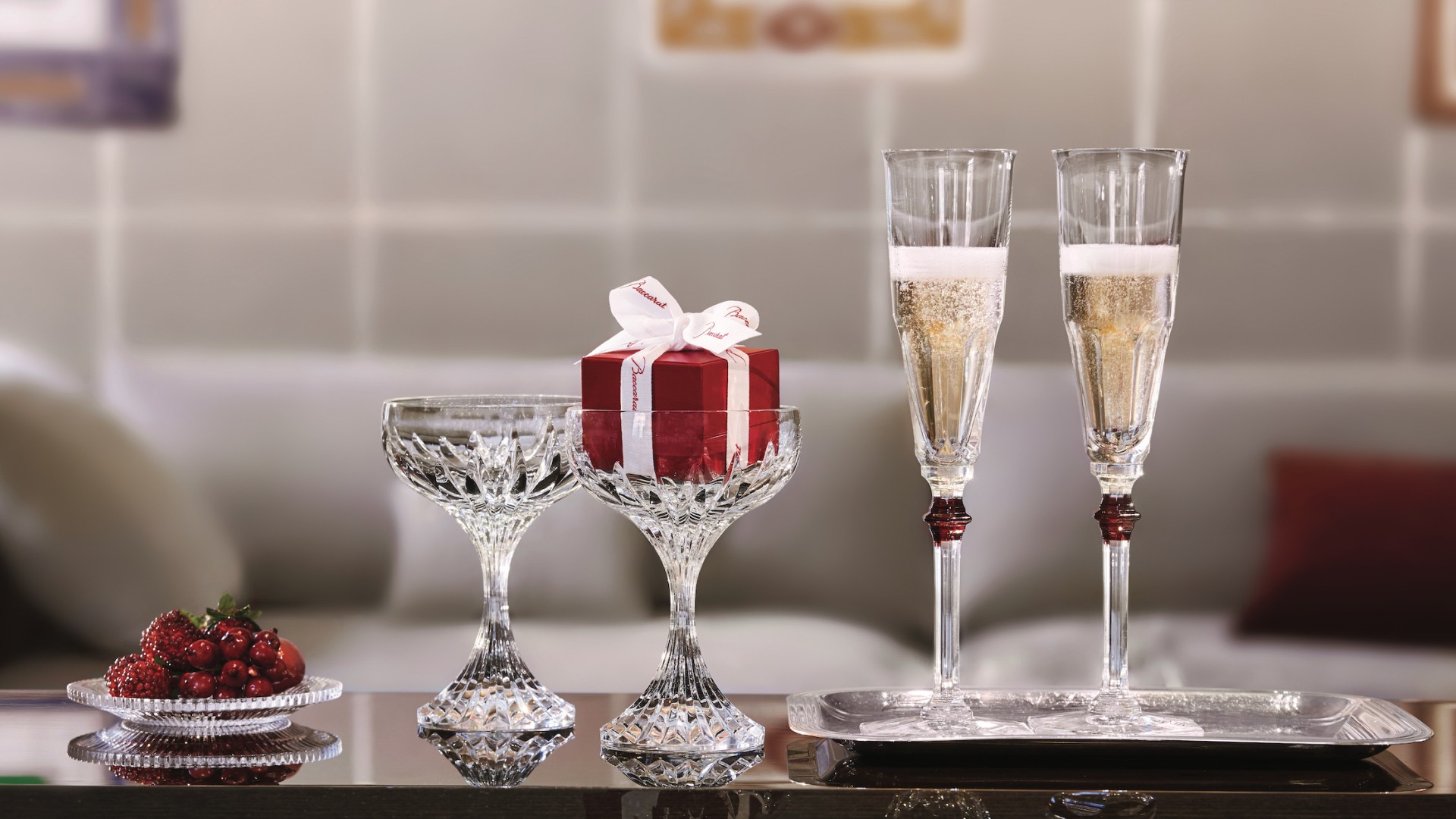 Champagne glasses on a table