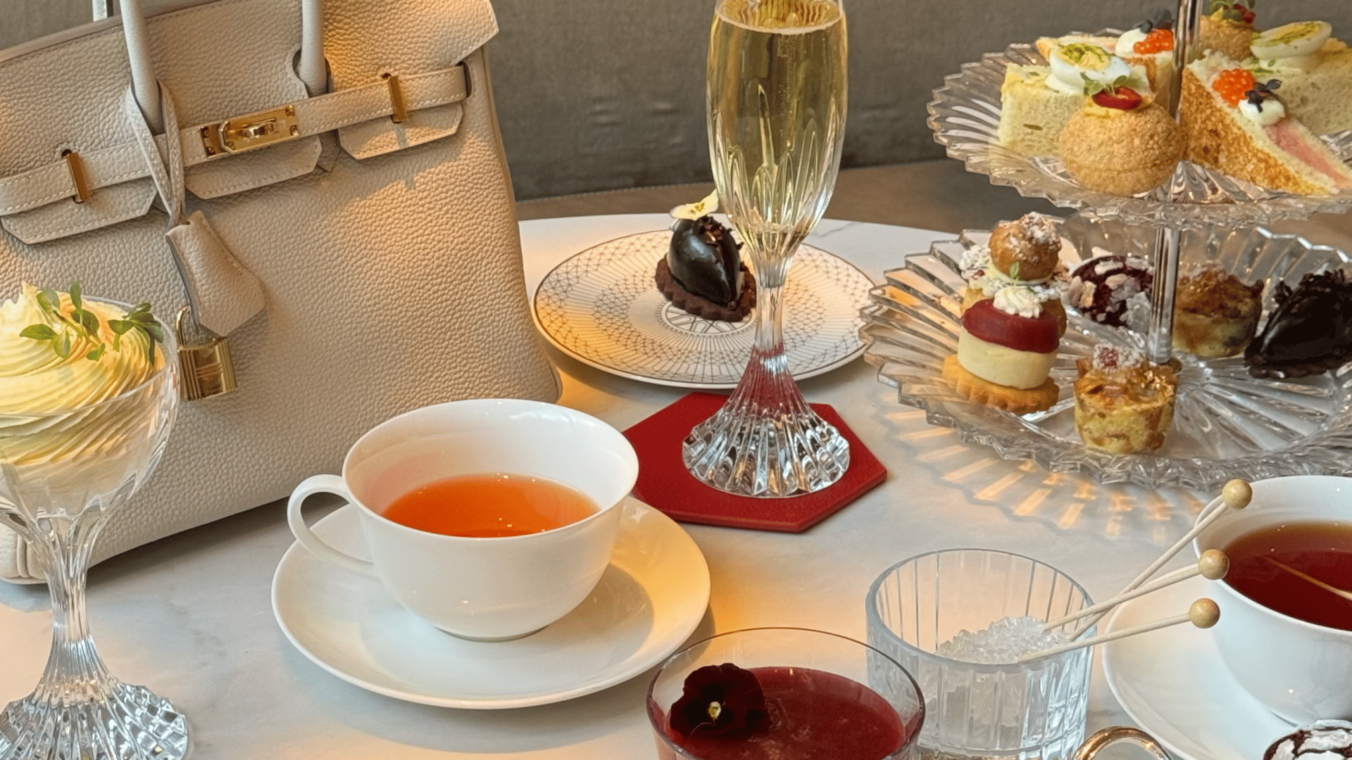 Tea, champagne and snacks