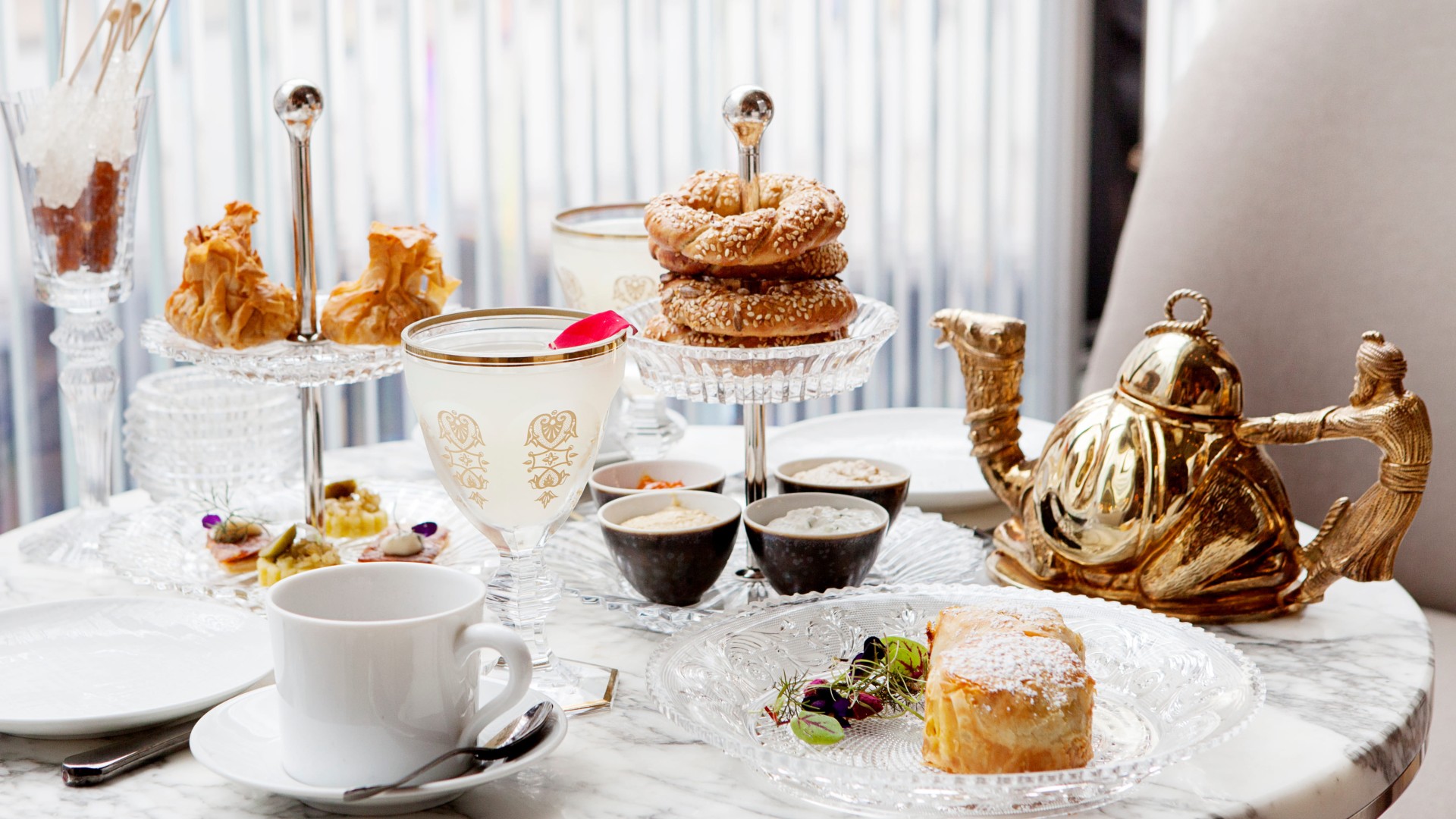 Tea and snacks on a table