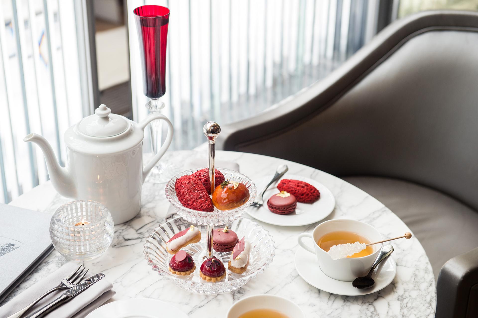 A table set for afternoon tea at Baccarat Hotel