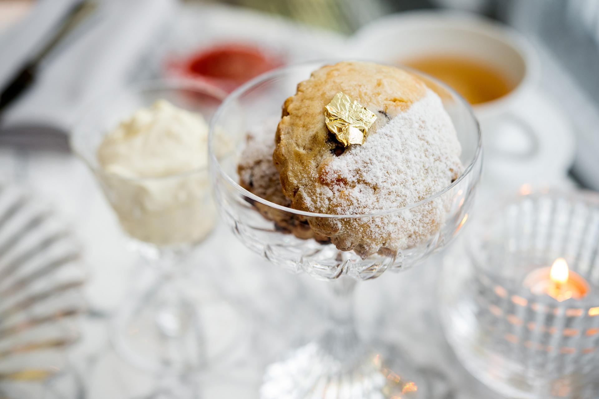 Afternoon tea treats served in Baccarat crystal