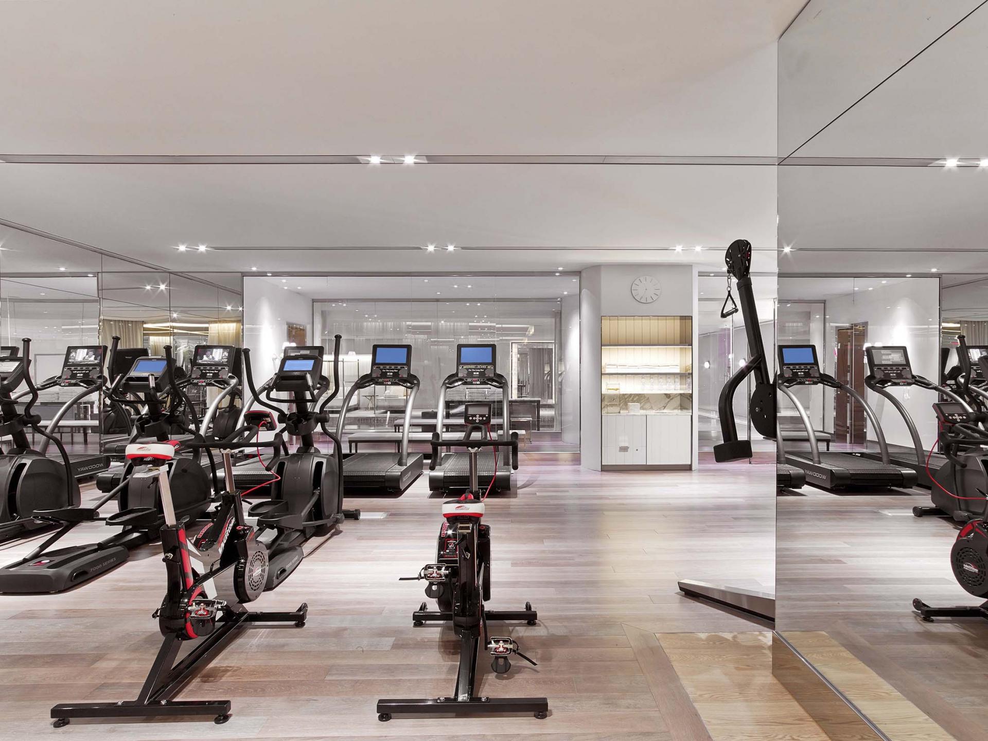 Baccarat hotel fitness center gym, treadmills and bicycles