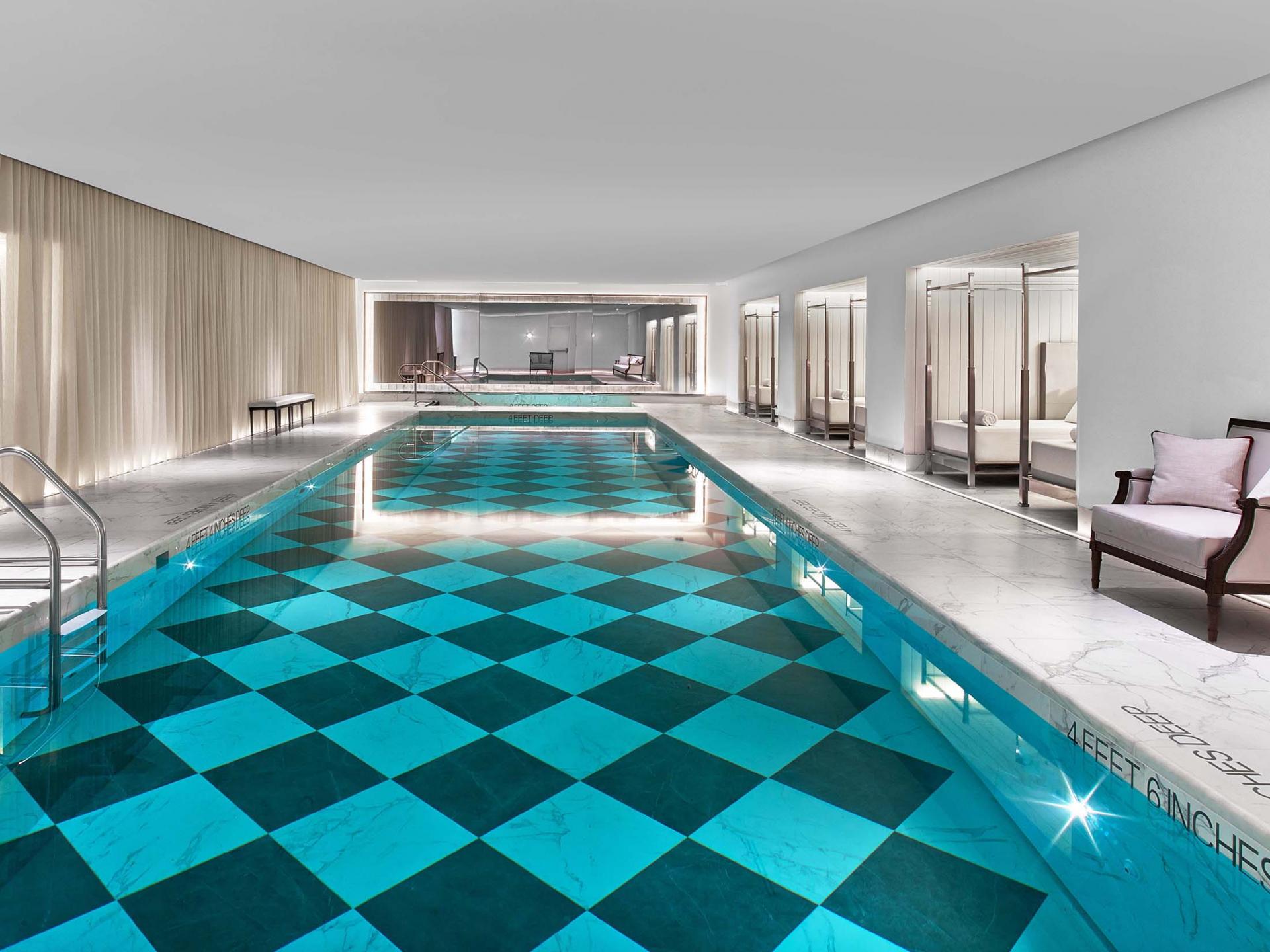 The interior swimming pool at Baccarat Hotel