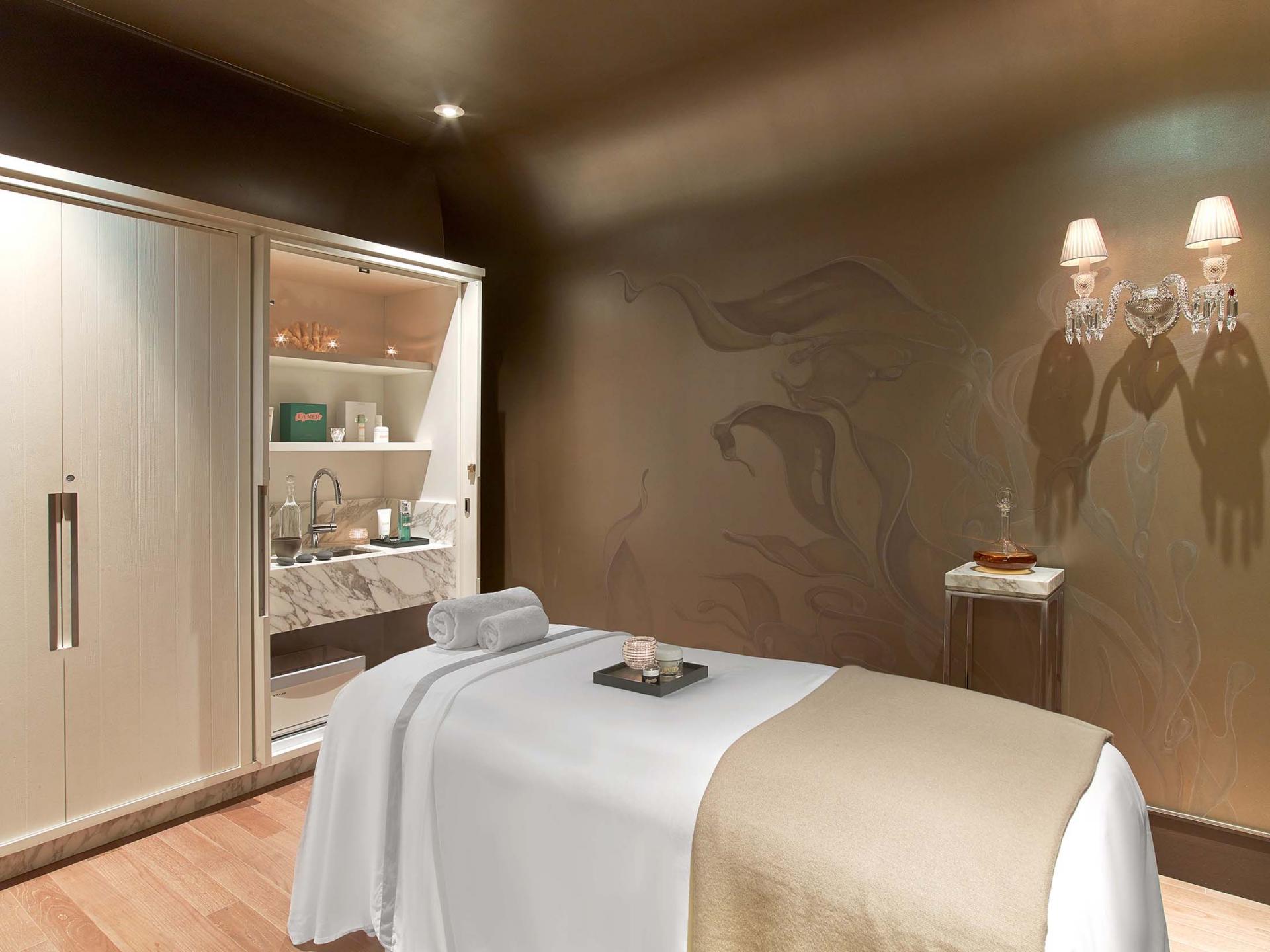A treatment room at luxury NYC Spa de la Mer, Baccarat Hotel