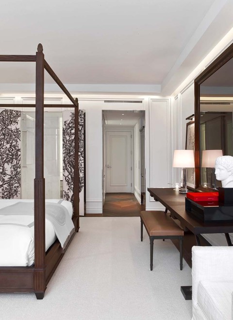 King bed with canopy and living space