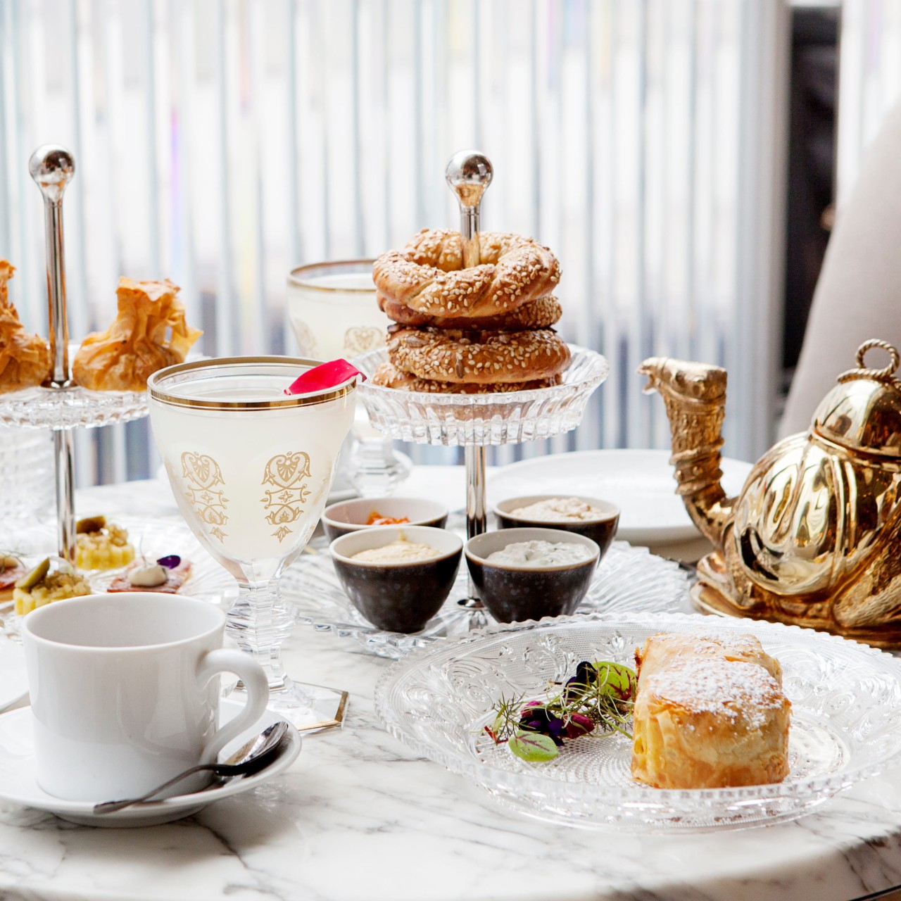 Tea and snacks on a table