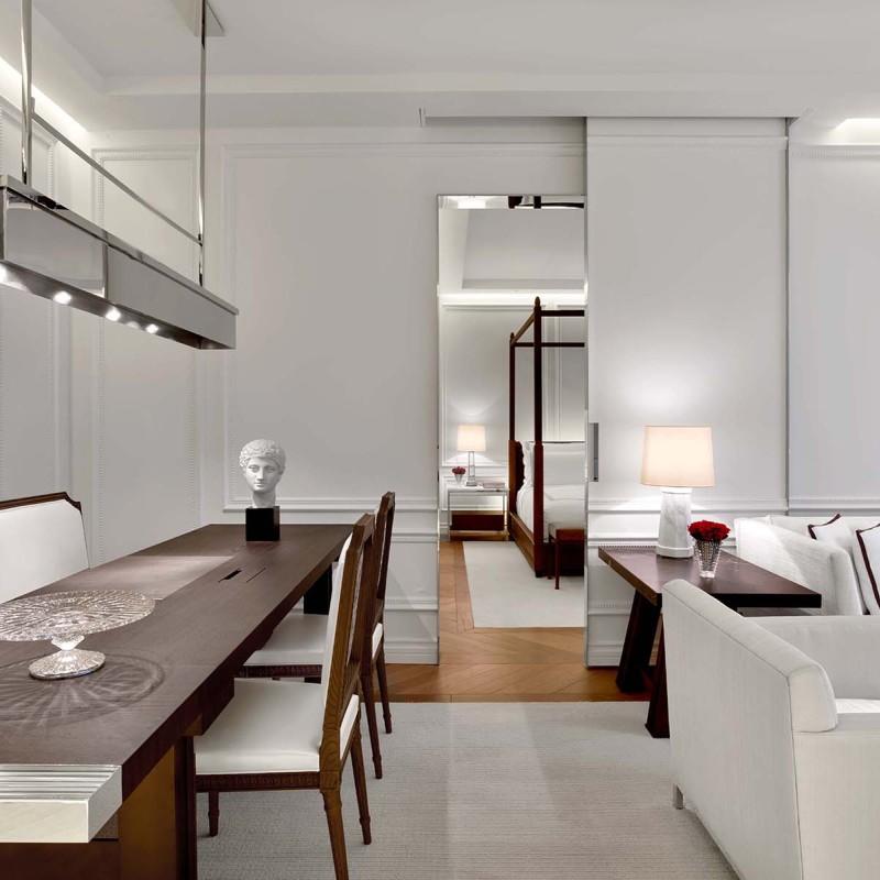 The living space and dinning area in a Prestige Suite