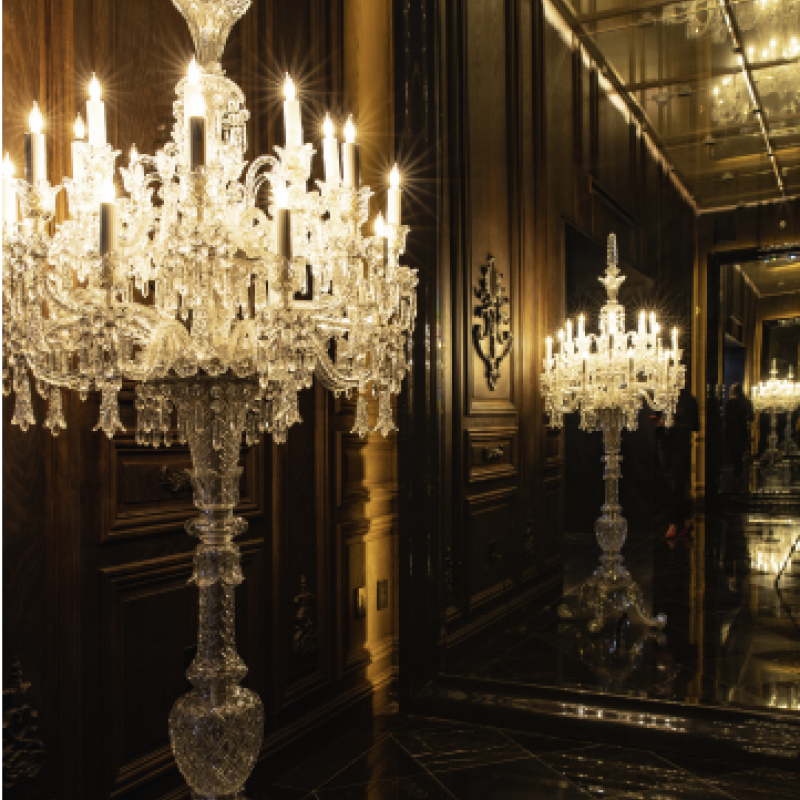 An elegant lamp by a mirror