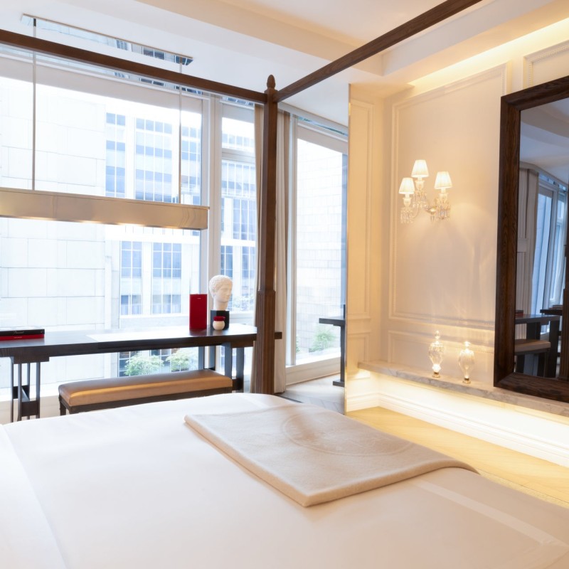 Baccarat New York Suite bedroom with working area